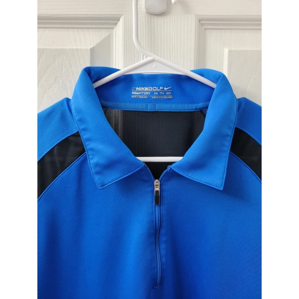 Nike Golf Nike Fit Dry Mens XXL 2X Blue Black Short Sleeve 1/4 Zip EUC